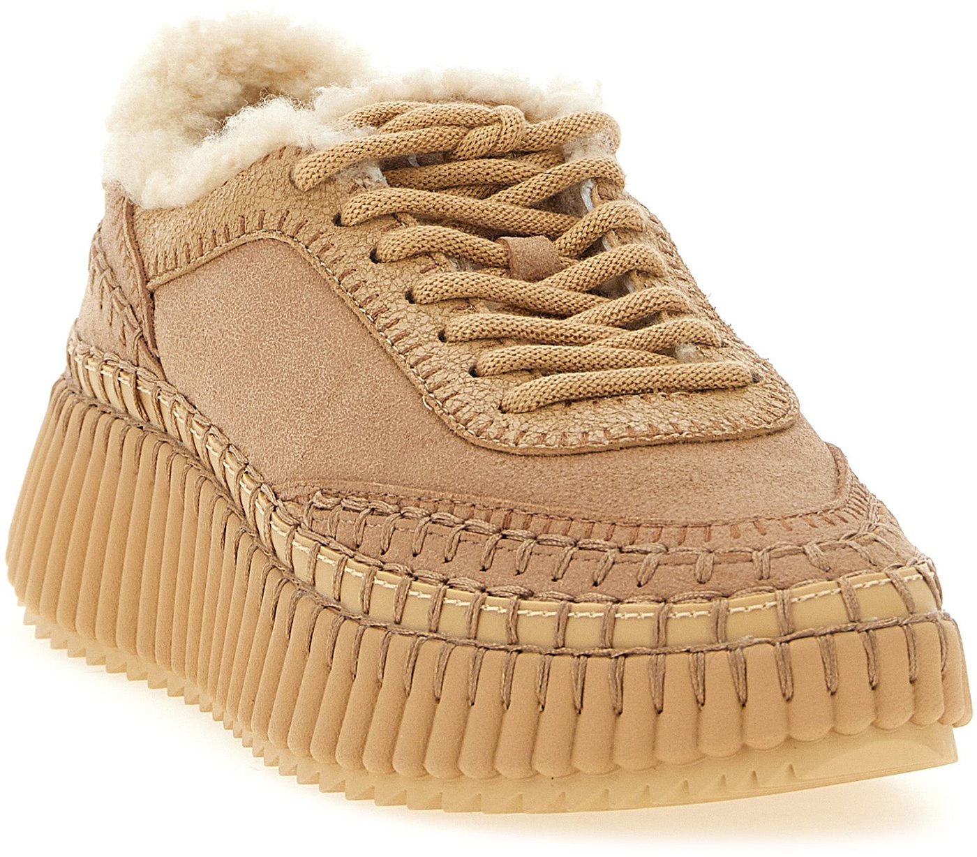 Chloé Beige Lambskin Chunky Sneakers