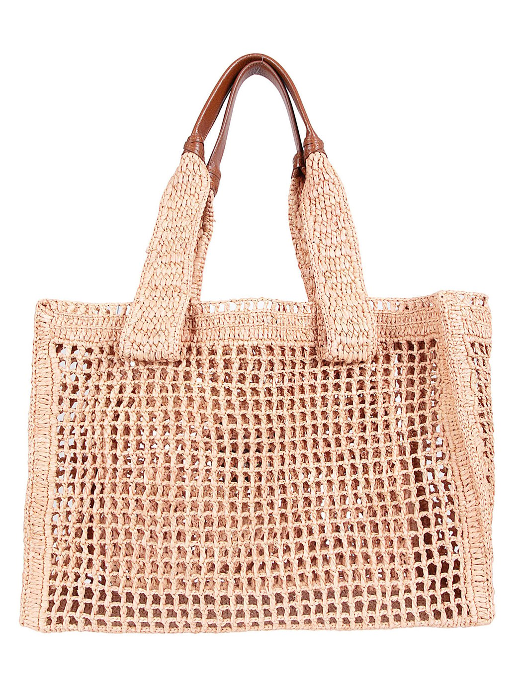 Rectangular Woven Tote Bag with Leather Accents