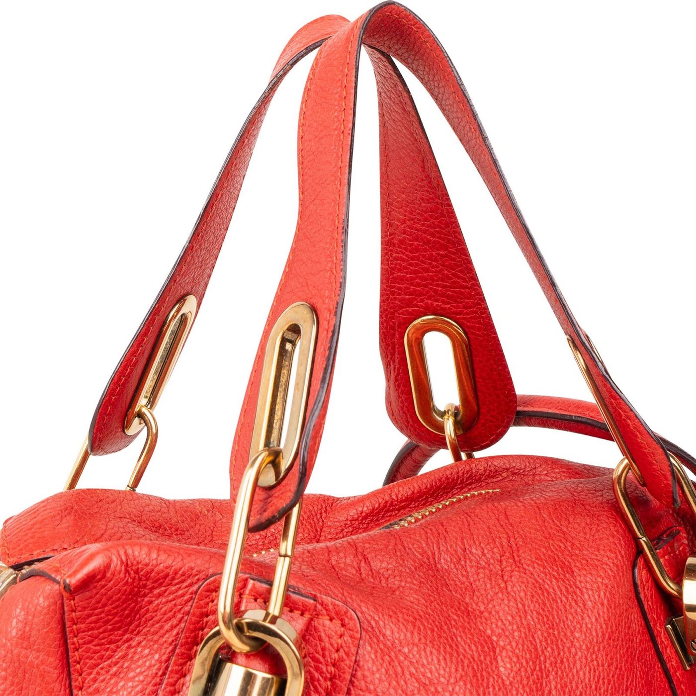 Chloé Red Grained Leather Paraty Shoulder Handbag