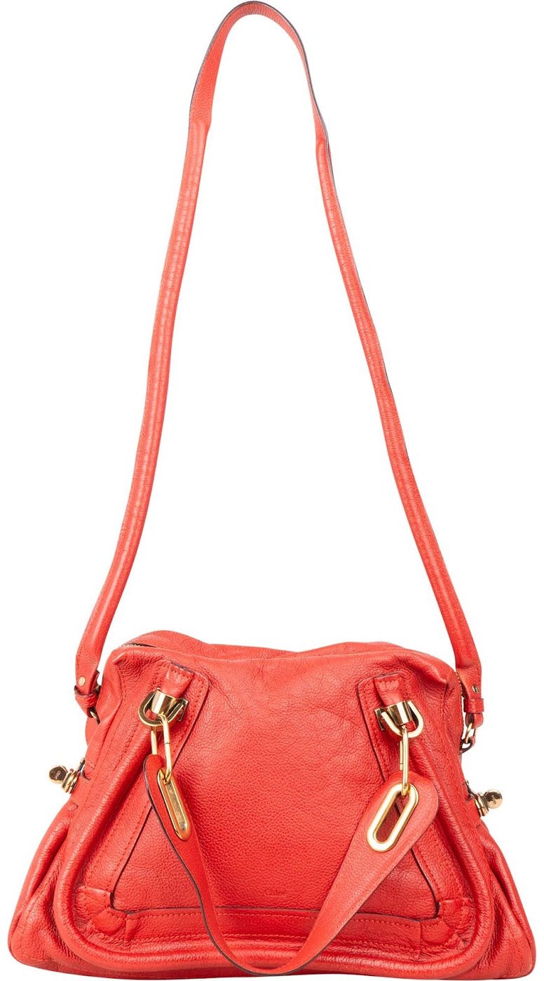 Chloé Red Grained Leather Paraty Shoulder Handbag