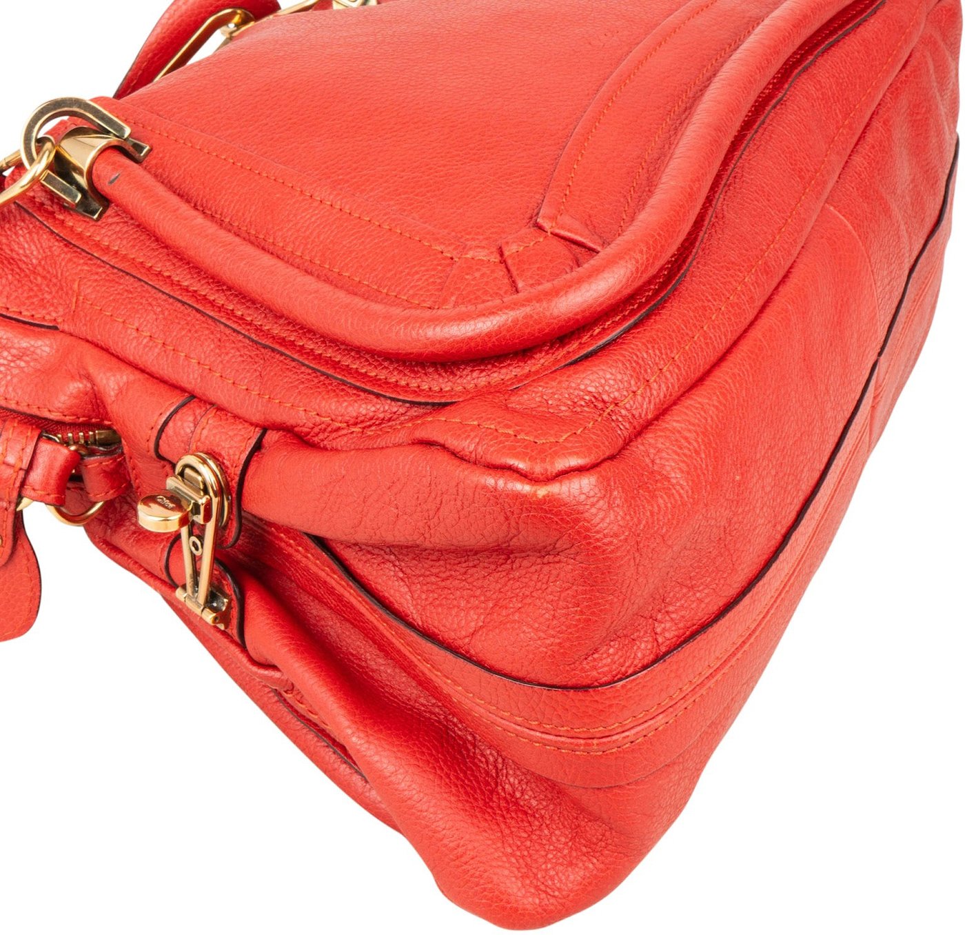 Chloé Red Grained Leather Paraty Shoulder Handbag