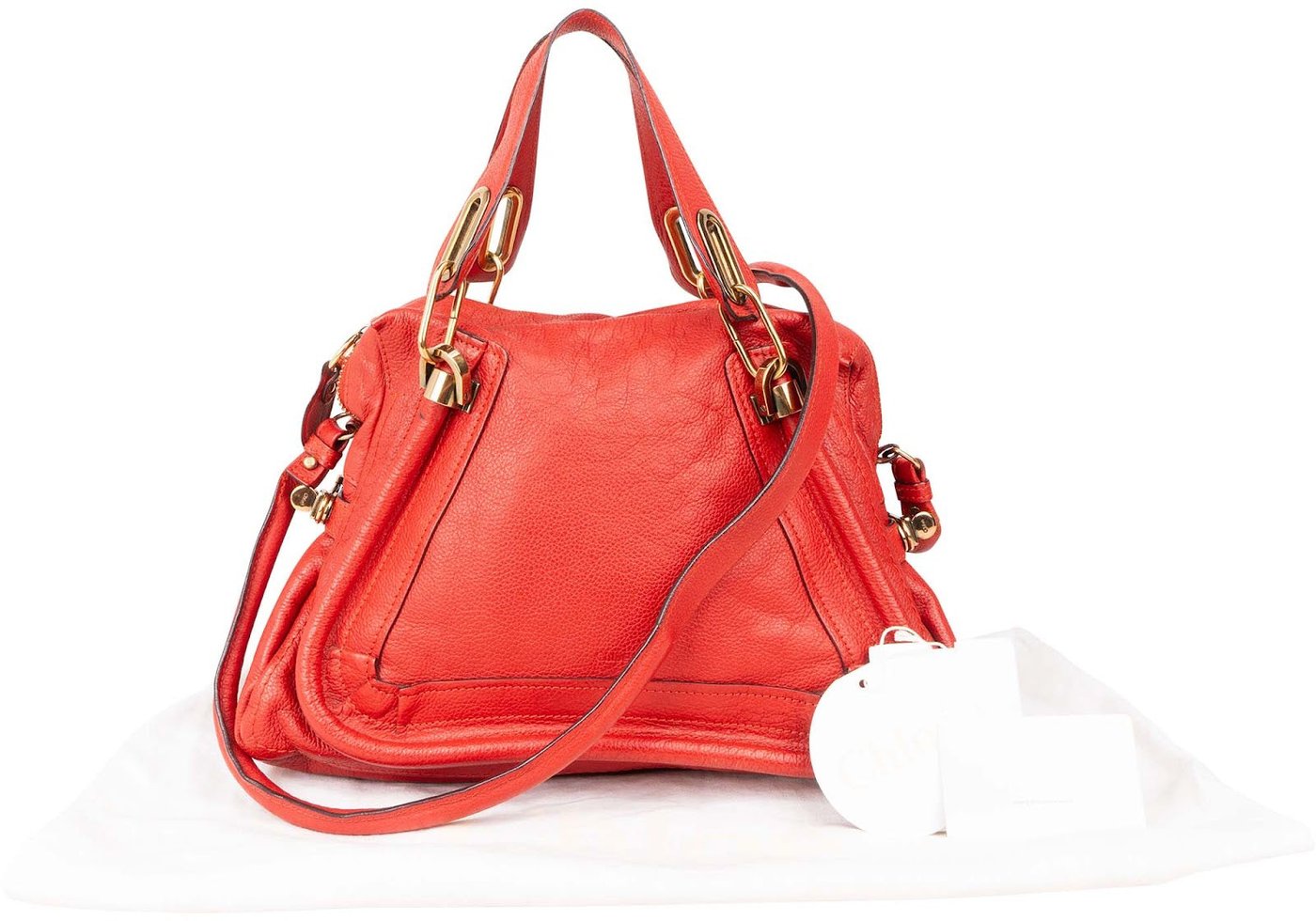 Chloé Red Grained Leather Paraty Shoulder Handbag