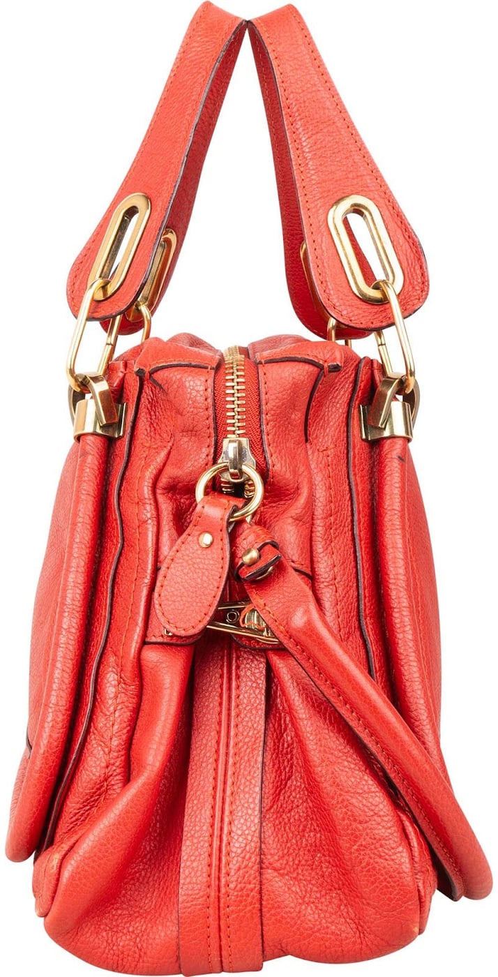Chloé Red Grained Leather Paraty Shoulder Handbag