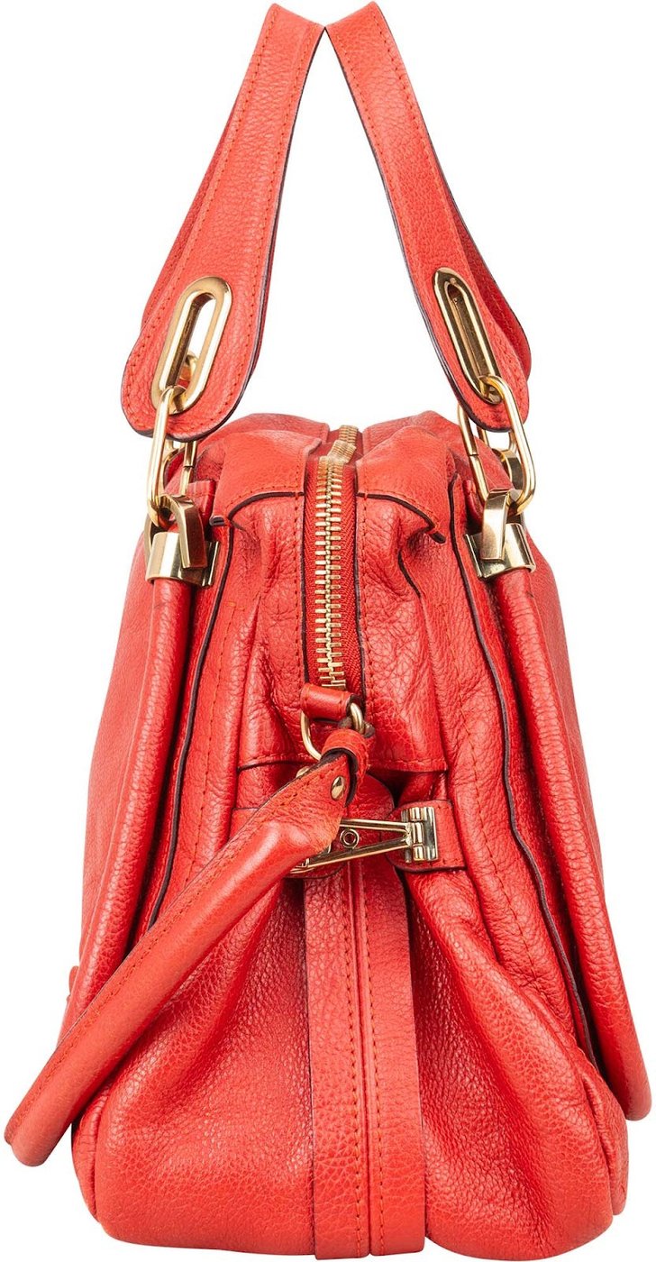 Chloé Red Grained Leather Paraty Shoulder Handbag