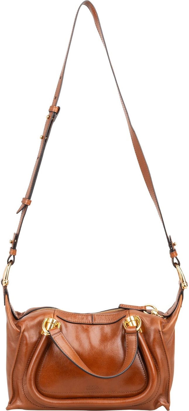 Chloé Brown Shine Calfskin Small Paraty Satchel Handbag