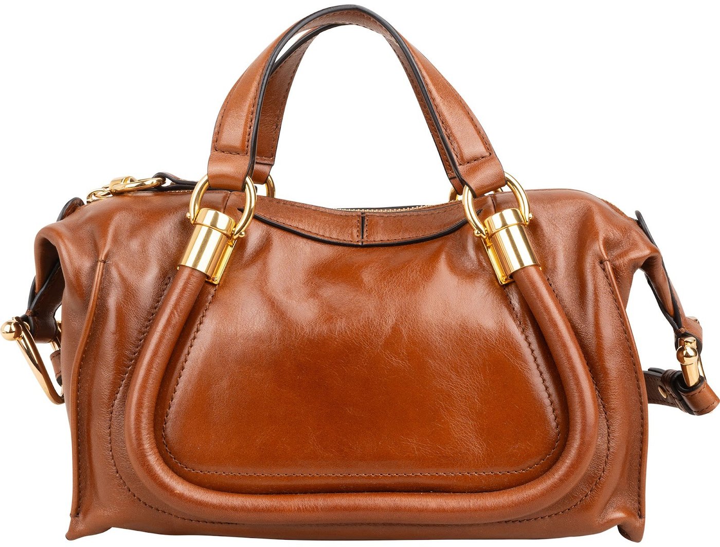 Chloé Brown Shine Calfskin Small Paraty Satchel Handbag