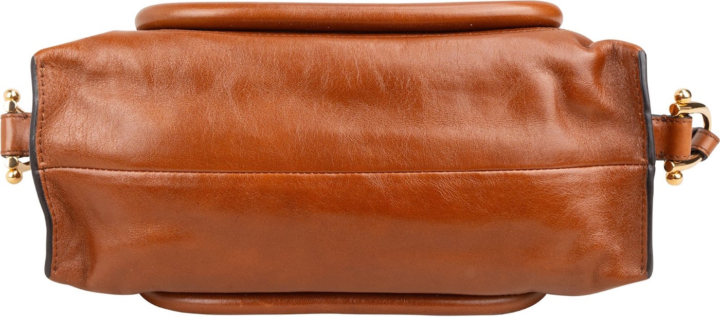 Chloé Brown Shine Calfskin Small Paraty Satchel Handbag