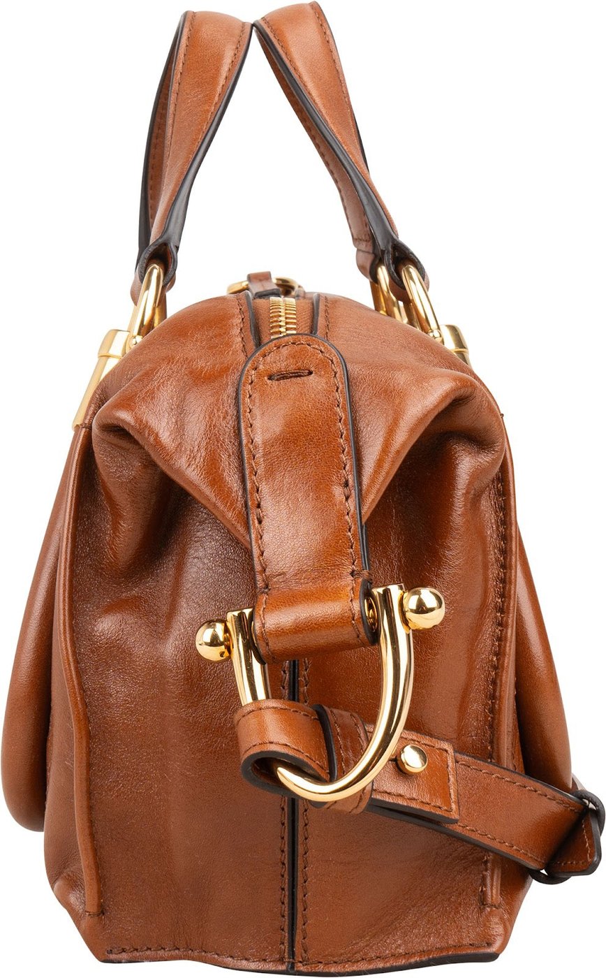 Chloé Brown Shine Calfskin Small Paraty Satchel Handbag