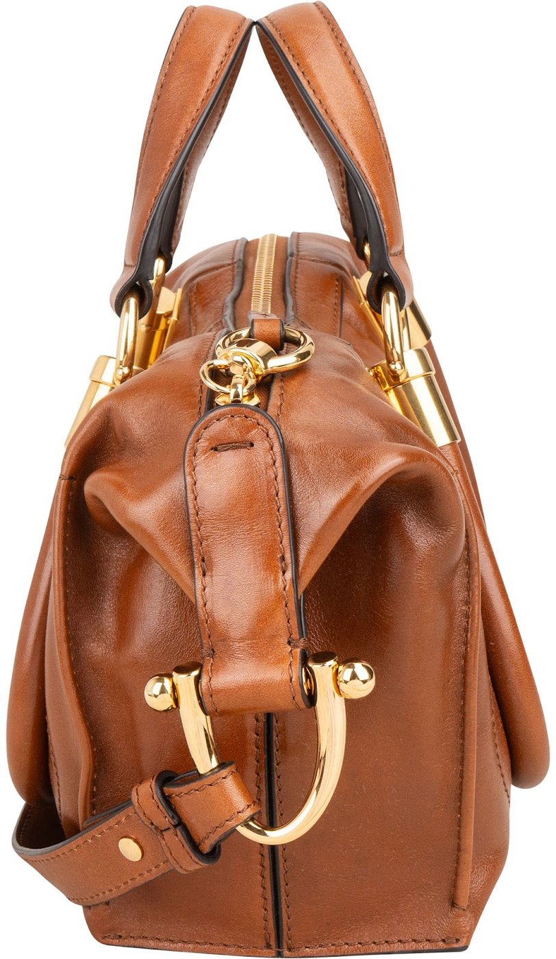 Chloé Brown Shine Calfskin Small Paraty Satchel Handbag