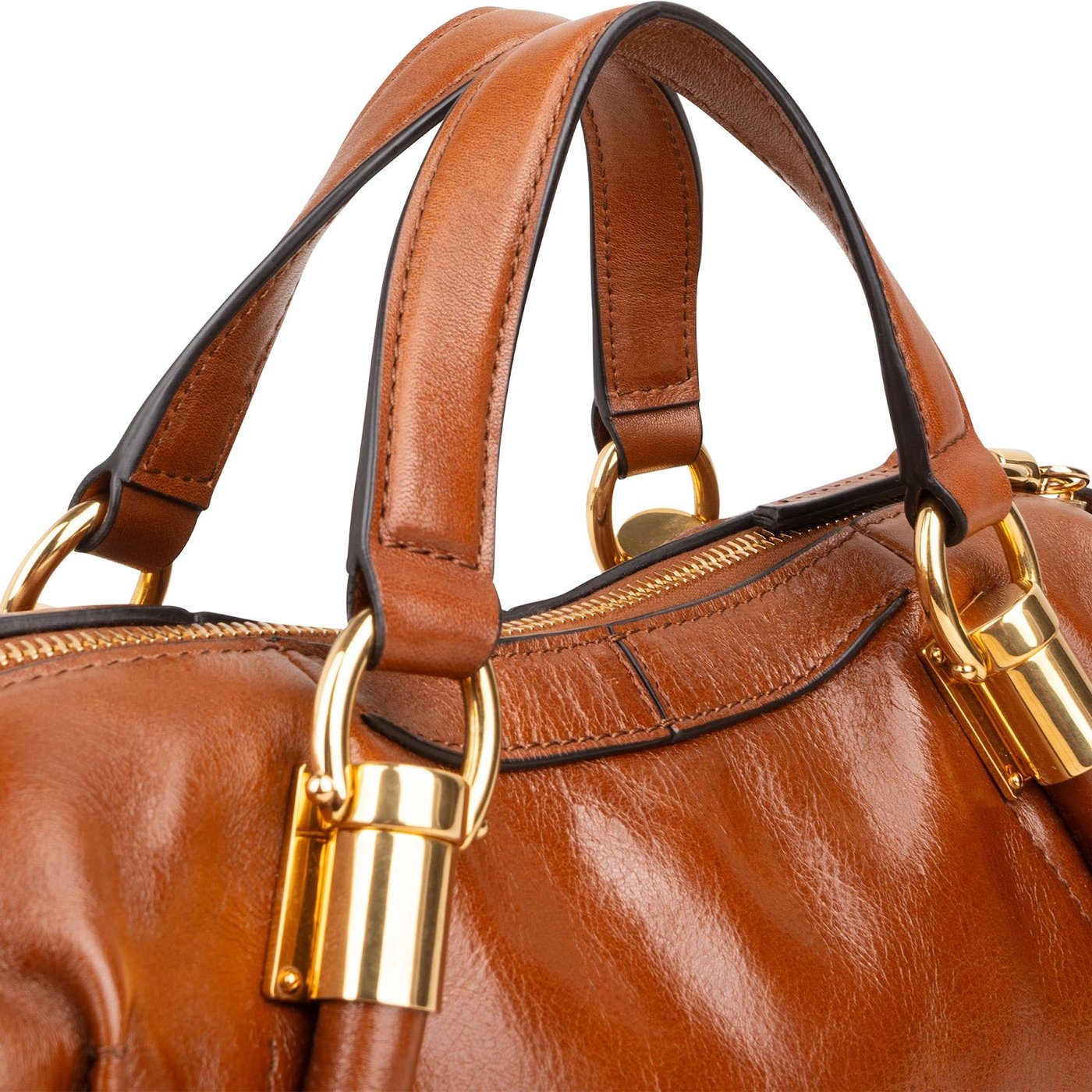 Chloé Brown Shine Calfskin Small Paraty Satchel Handbag