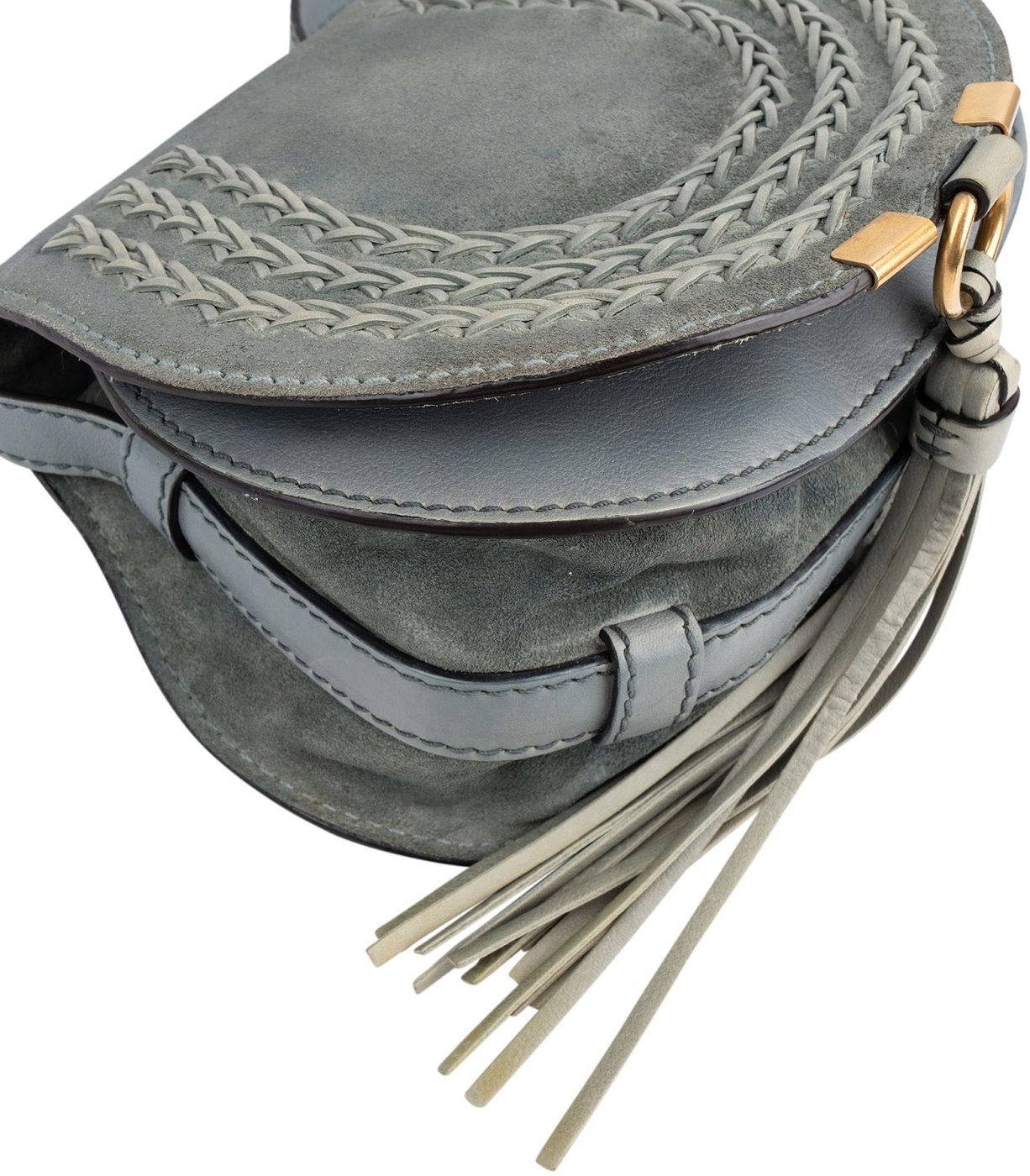 Chloé Suede Woven Leather Mini Marcie Saddle Crossbody Bag