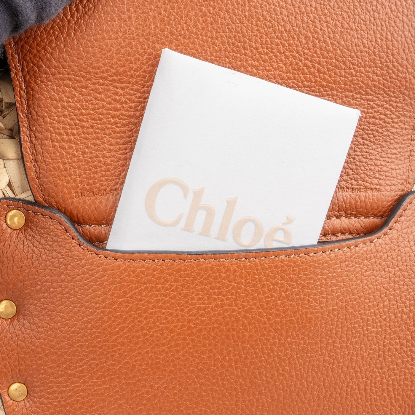 Chloé Raffia Grained Calfskin Marcie Small Round Saddle Crossbody Bag