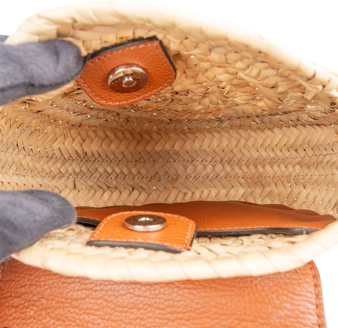 Chloé Raffia Grained Calfskin Marcie Small Round Saddle Crossbody Bag