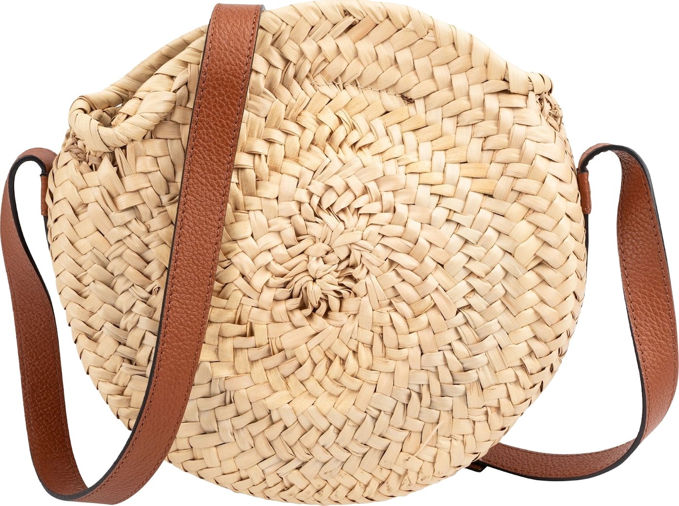 Chloé Raffia Grained Calfskin Marcie Small Round Saddle Crossbody Bag