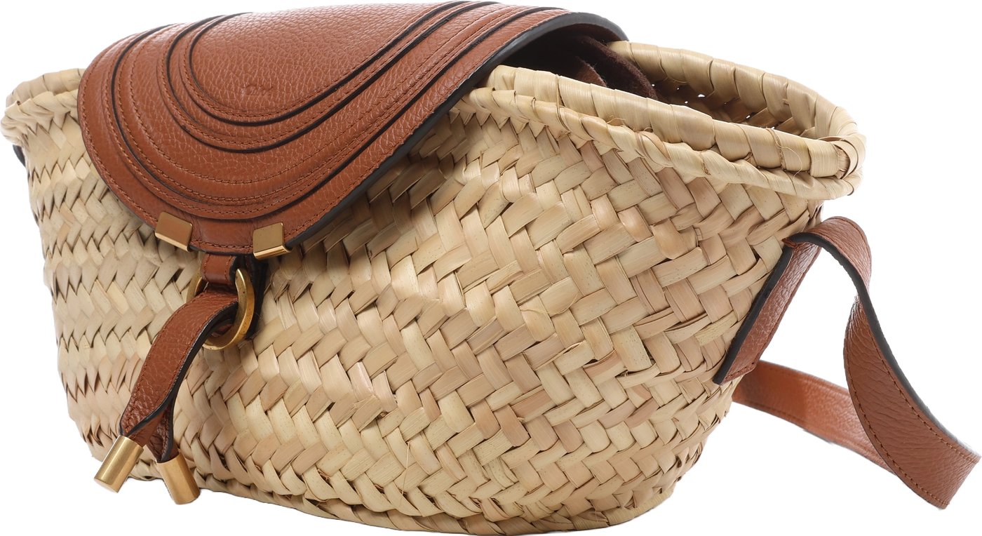 Chloe Marcie Small Raffia x Leather Crossbody Bag in Beige × Brown