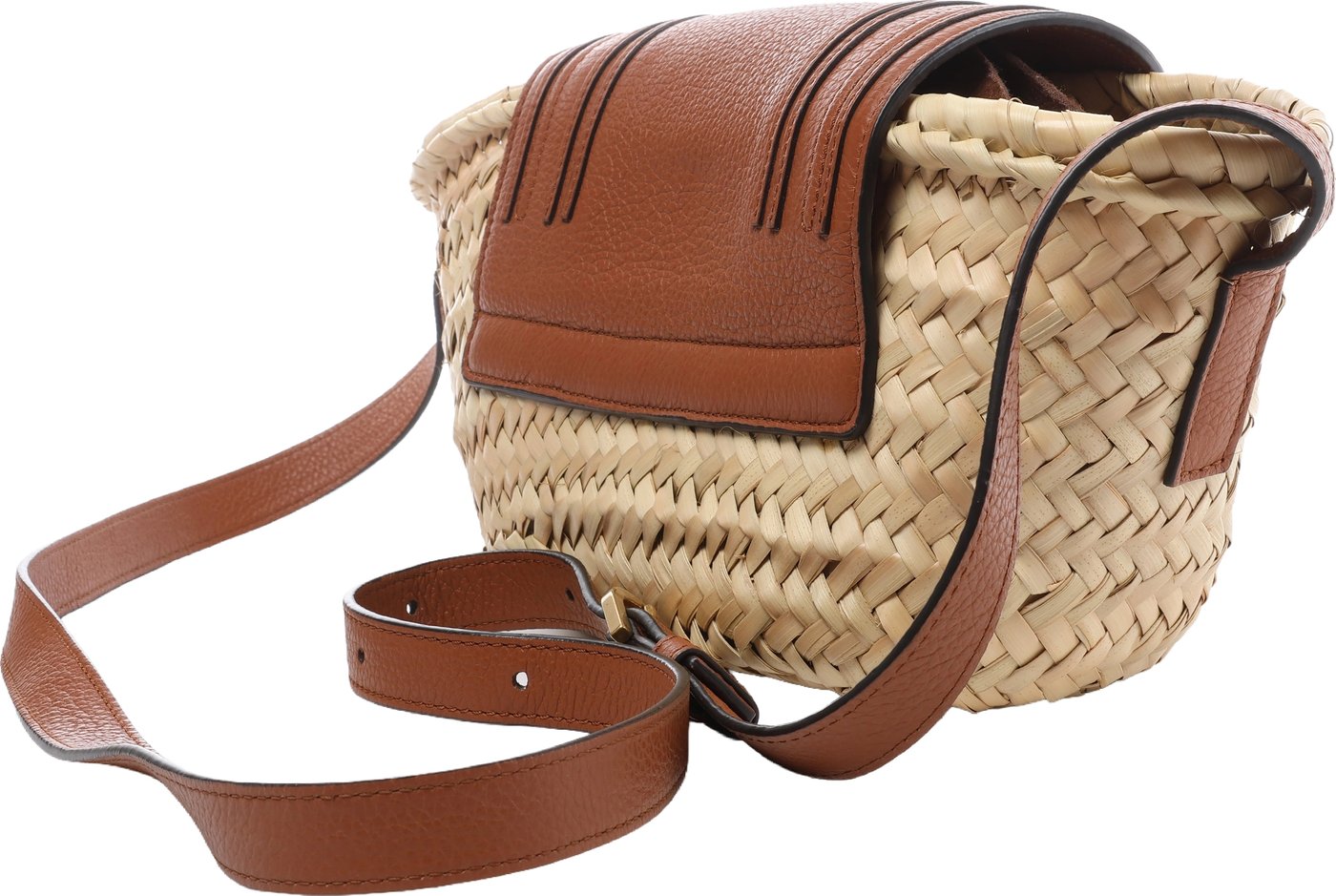 Chloe Marcie Small Raffia x Leather Crossbody Bag in Beige × Brown
