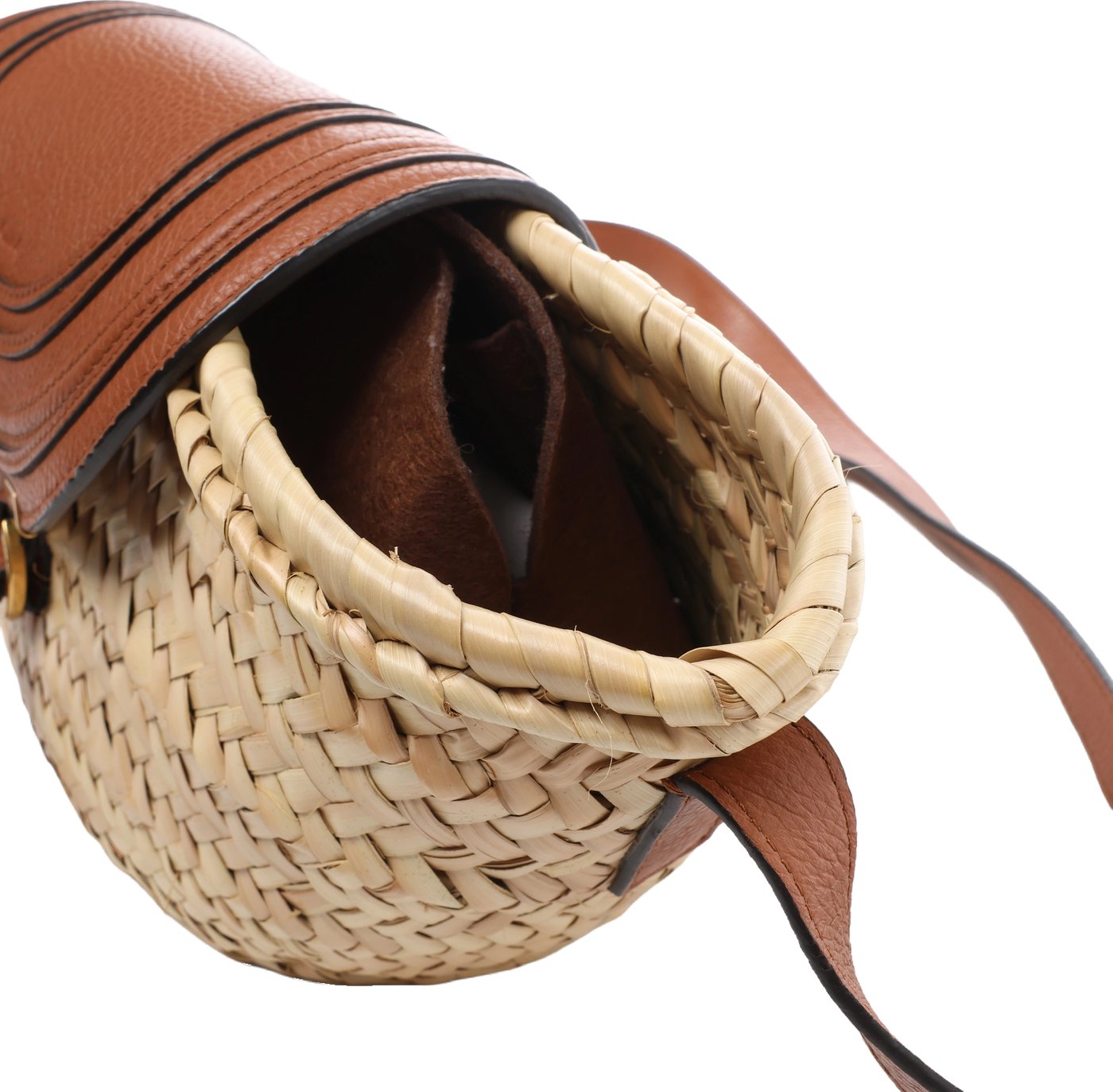Chloe Marcie Small Raffia x Leather Crossbody Bag in Beige × Brown