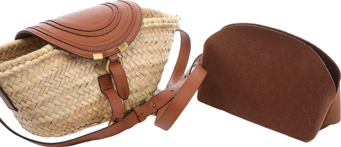 Chloe Marcie Small Raffia x Leather Crossbody Bag in Beige × Brown