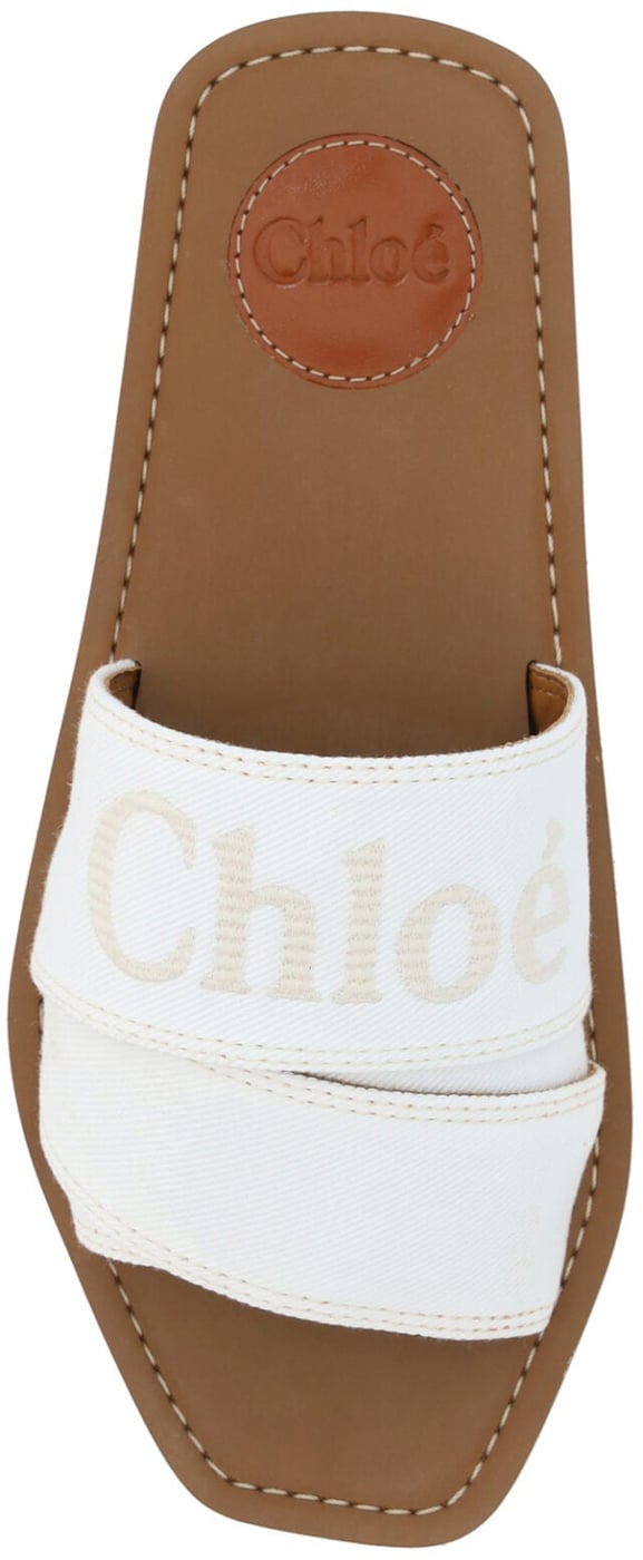 Chloé White Cotton Slides Woody Sandals