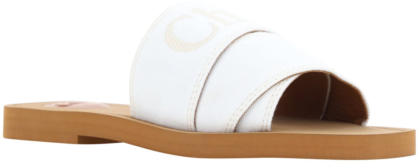 Chloé White Cotton Slides Woody Sandals