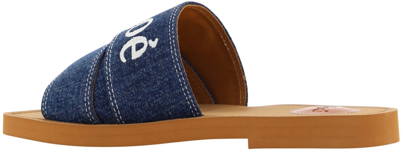 Chloé Denim Blue Cotton Slides Woody Sandals