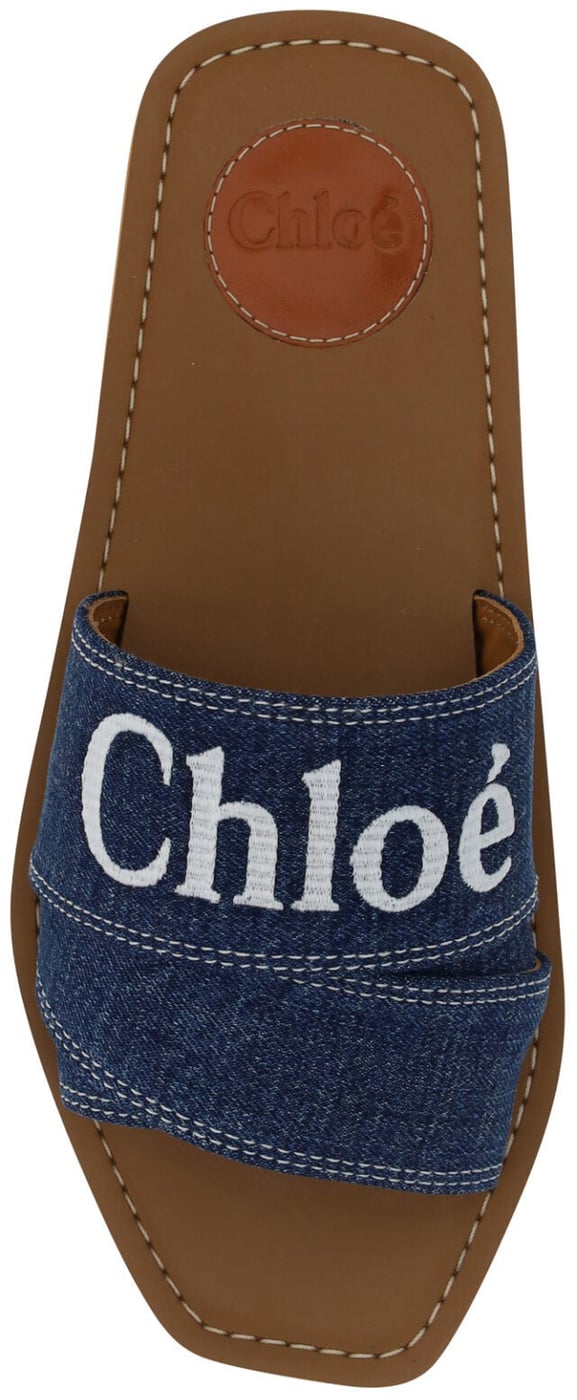 Chloé Denim Blue Cotton Slides Woody Sandals
