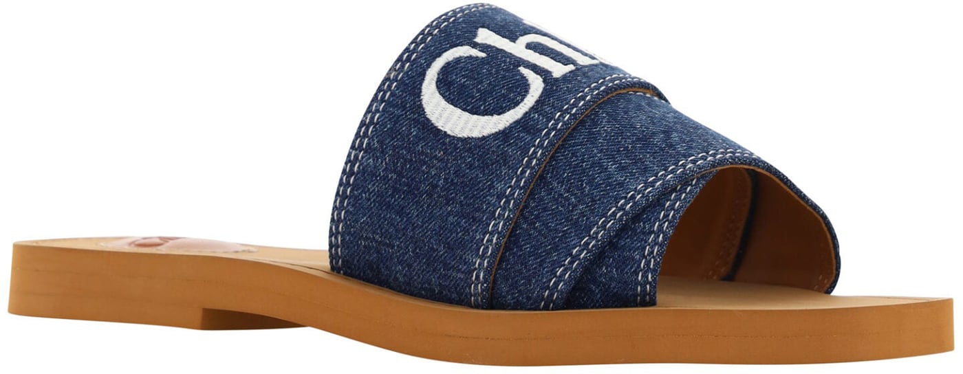 Chloé Denim Blue Cotton Slides Woody Sandals