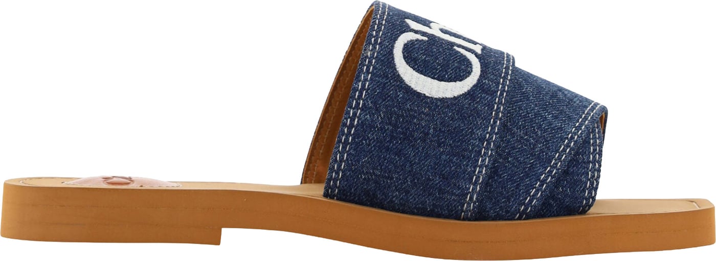 Chloé Denim Blue Cotton Slides Woody Sandals