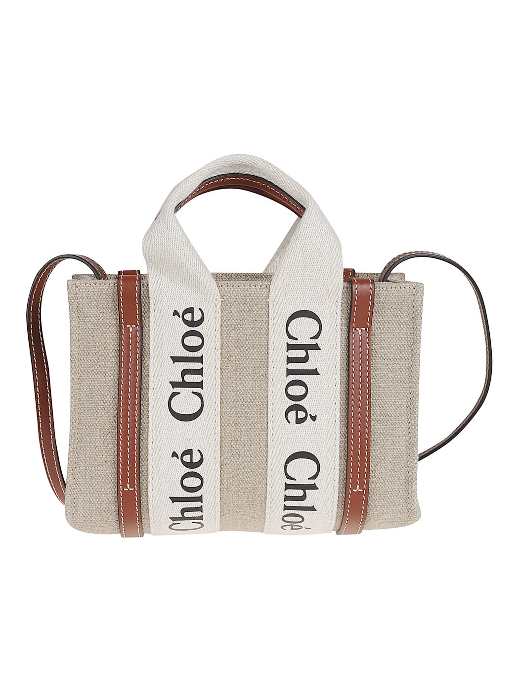 Rectangular Tote Bag with Calf Leather Trim and Woody Strap