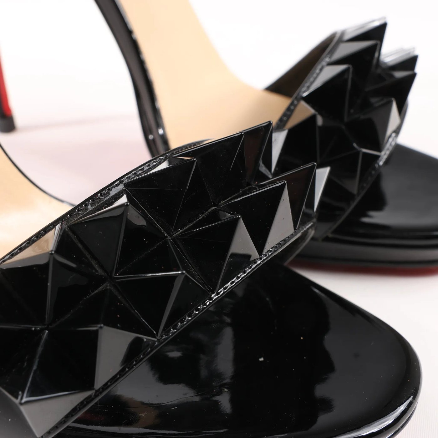 Christian Louboutin Miziggoo Spiked Patent Leather 120 Heels in Black, Size 40.5 EU