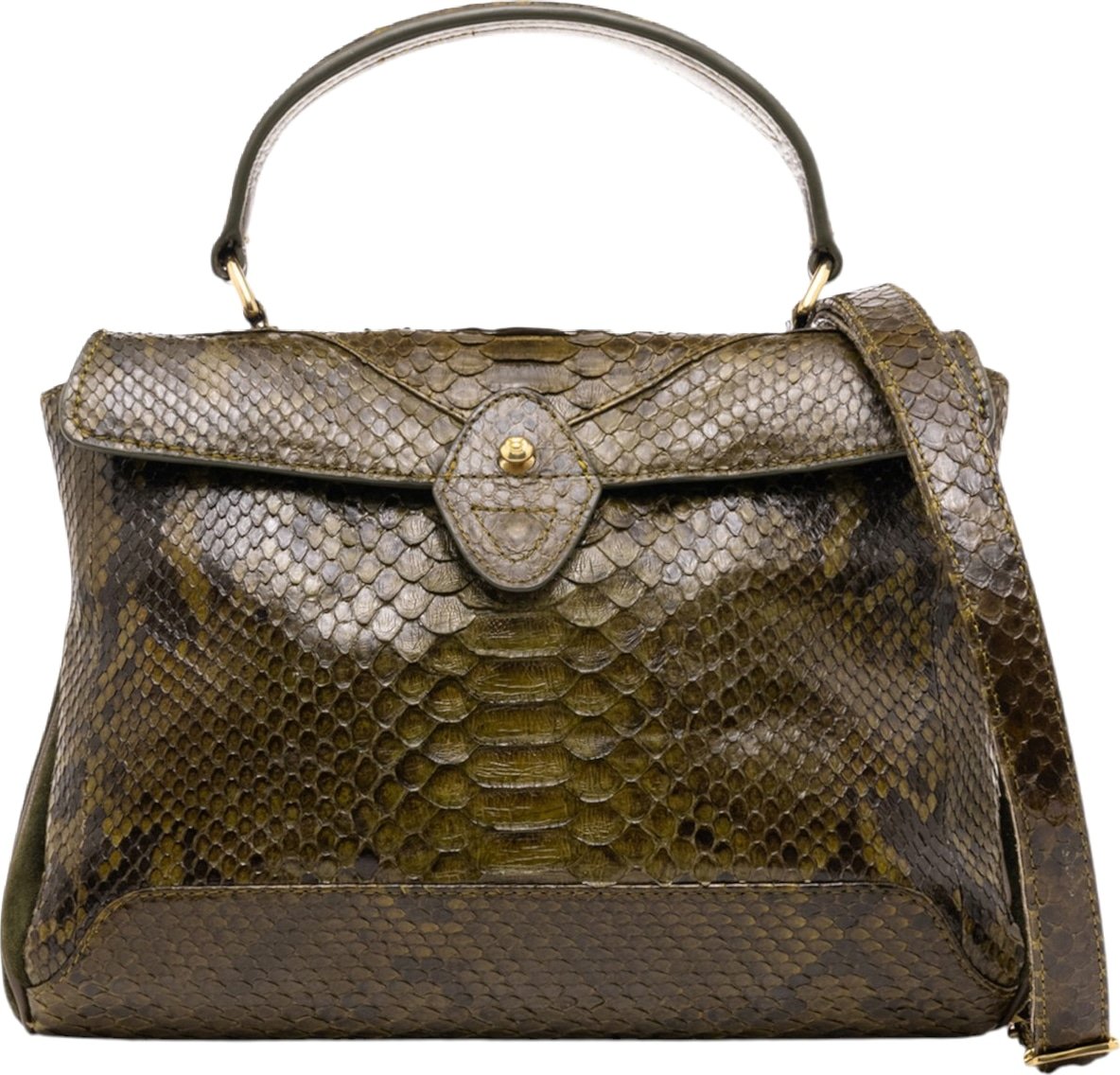 Sac à main Louise python soufflet suède kaki Claris Virot Femme 4672