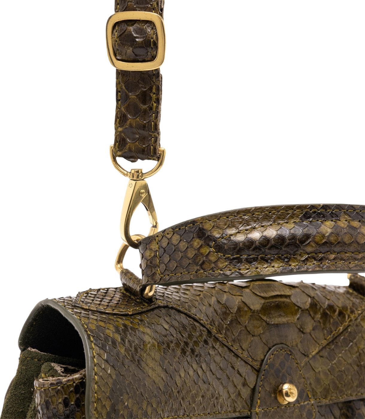 Sac à main Louise python soufflet suède kaki Claris Virot Femme 4672
