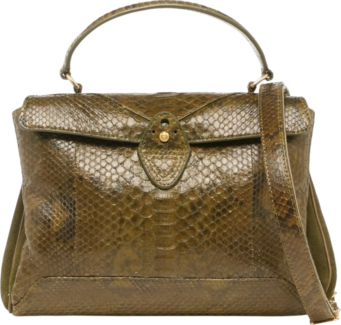 Sac à main Louise python soufflet suède kaki Claris Virot Femme 4672