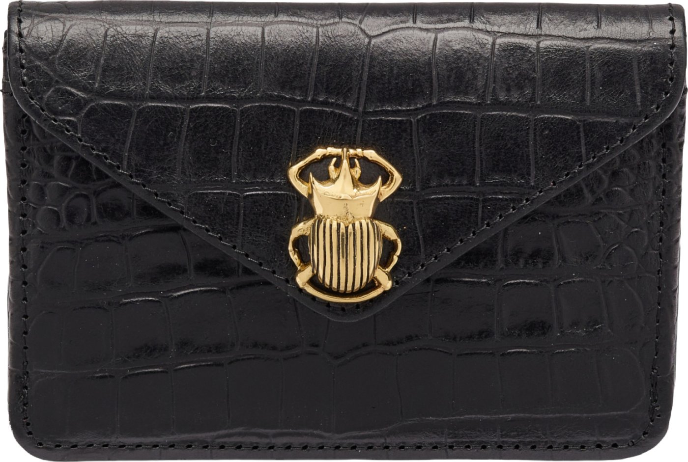 Porte feuille Alex cuir embossé croco noir 3107 Claris Virot