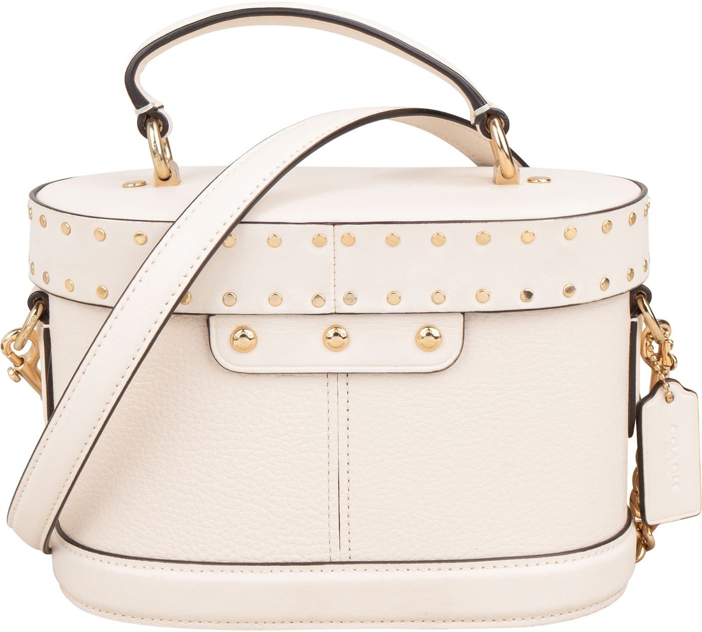 Coach Pebbled Leather Georgie Gem Vanity Case Rivets Crossbody Handbag