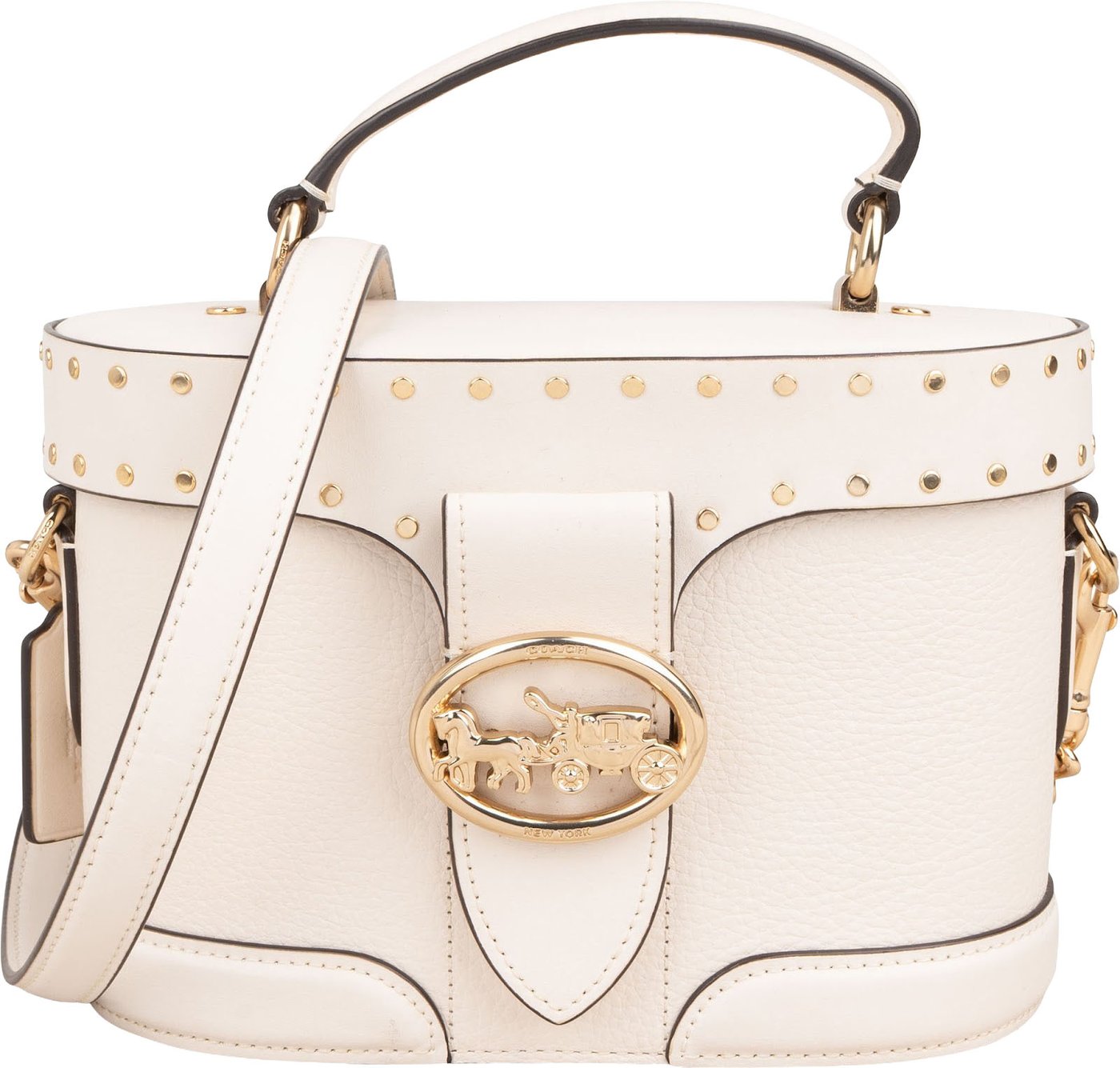 Coach Pebbled Leather Georgie Gem Vanity Case Rivets Crossbody Handbag
