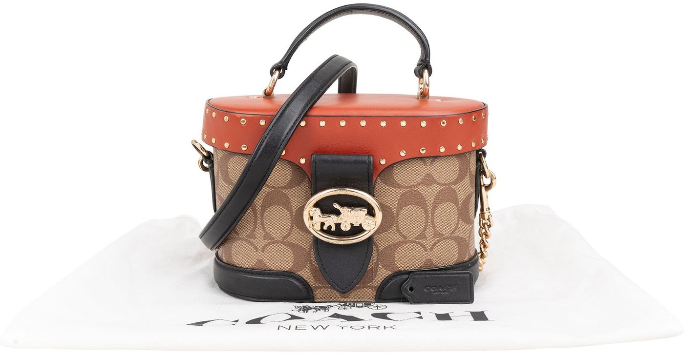 Coach Monogram Signature Georgie Gem Vanity Case Rivets Crossbody Handbag