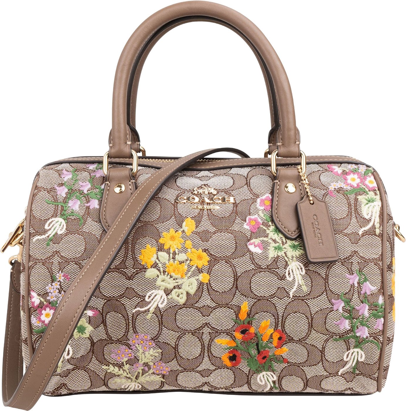 Coach Monogram Signature Canvas Wildflower Embroidery Rowan Satchel Handbag