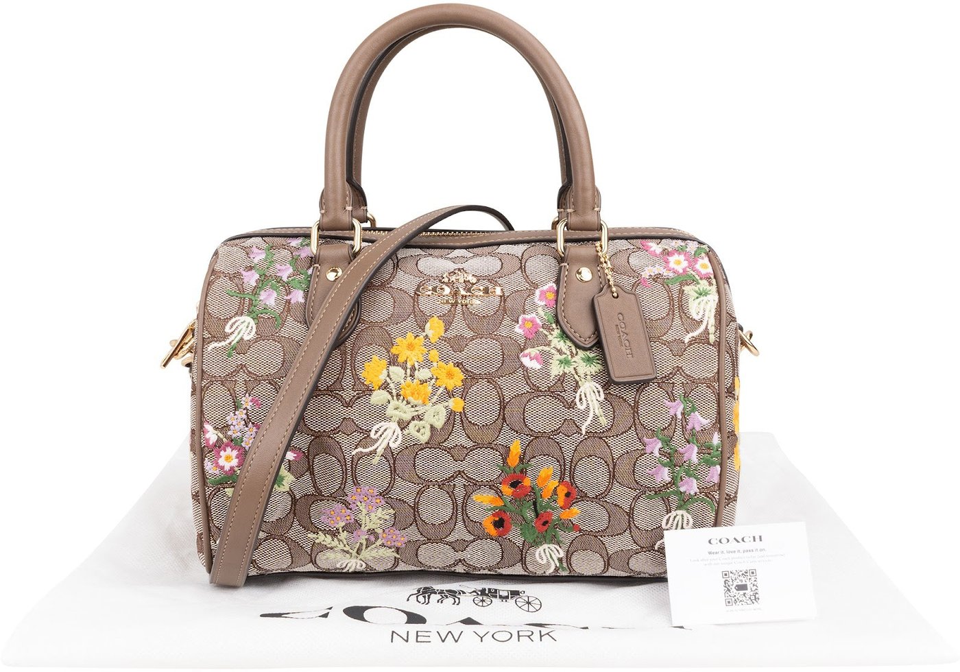 Coach Monogram Signature Canvas Wildflower Embroidery Rowan Satchel Handbag