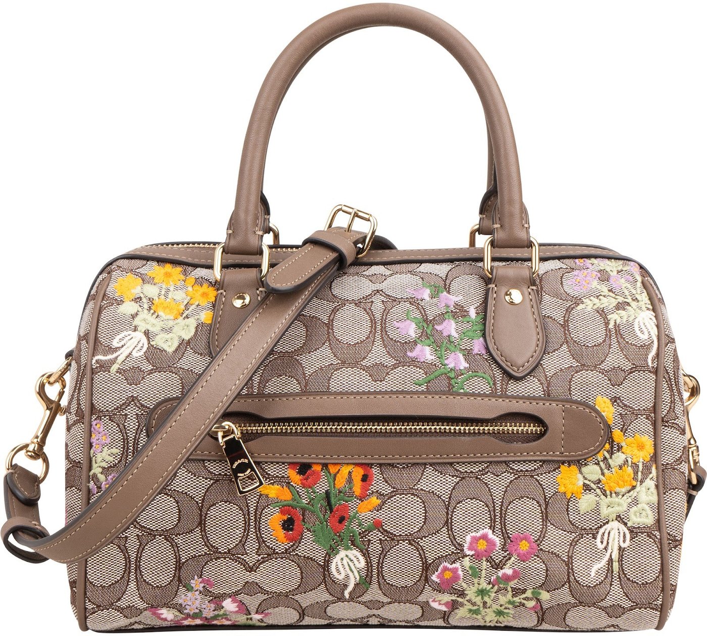 Coach Monogram Signature Canvas Wildflower Embroidery Rowan Satchel Handbag