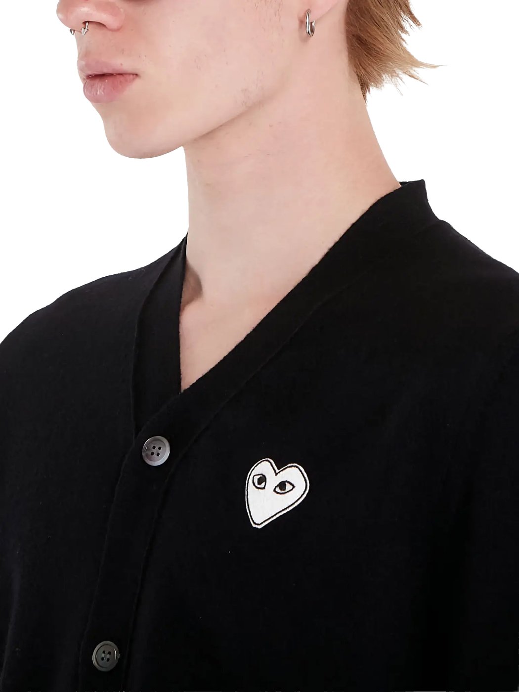 V-neck Cardigan White Emblem Black