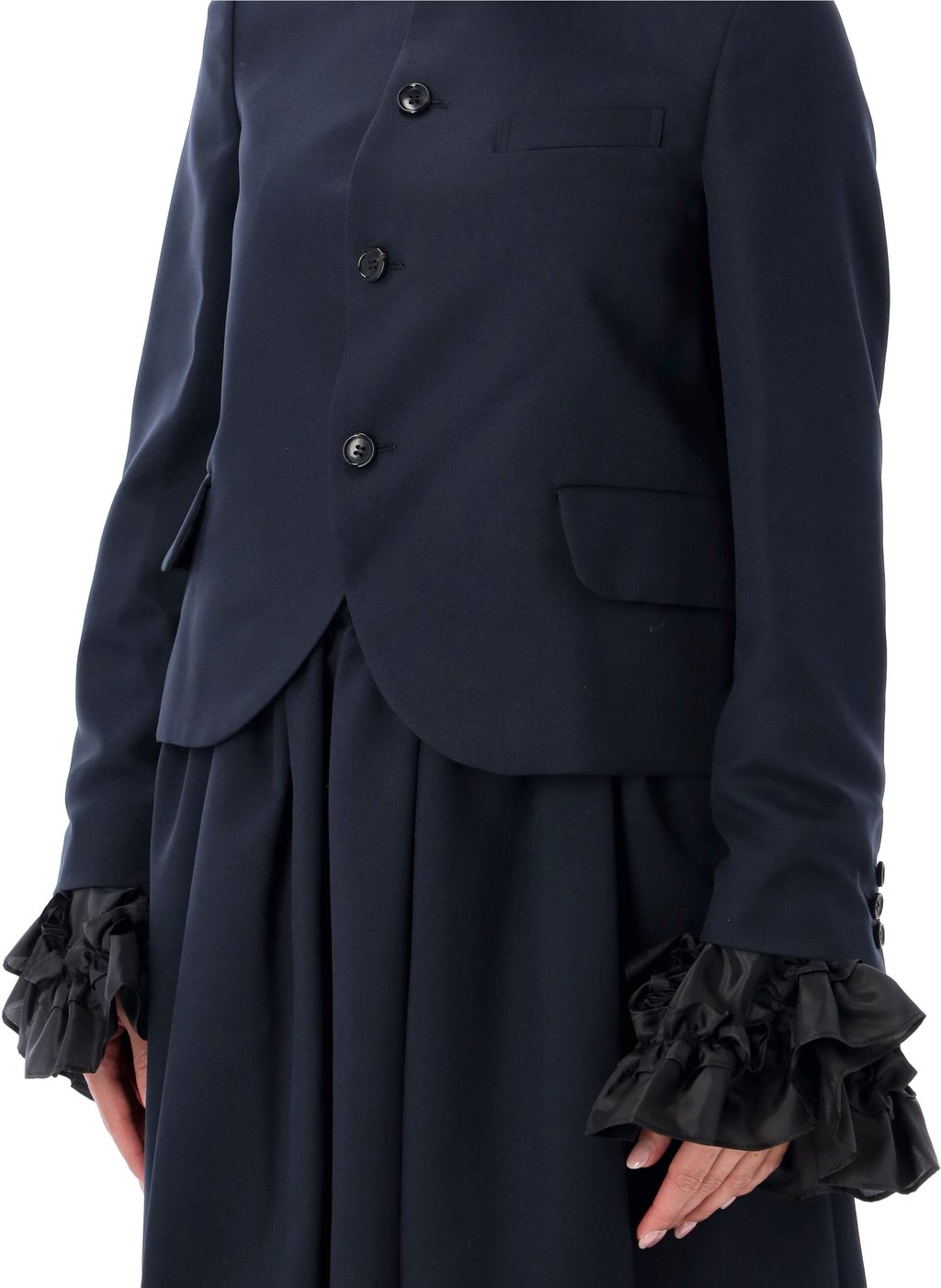 Jacket Ruffle Sleeve Navy X Black