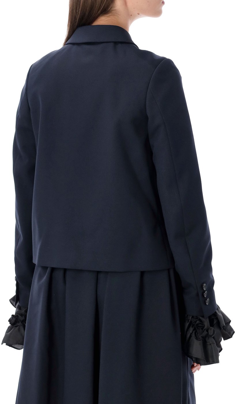 Jacket Ruffle Sleeve Navy X Black