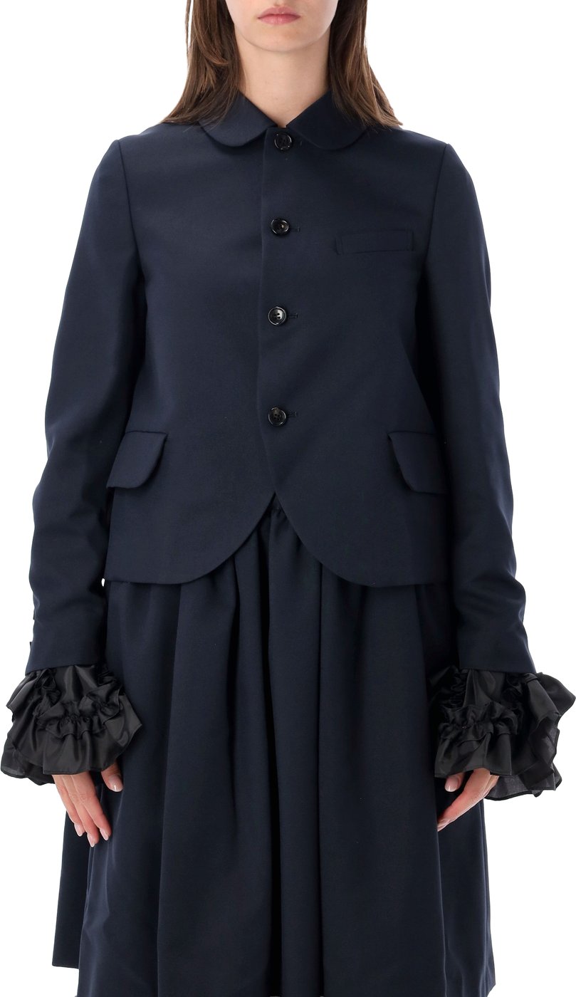 Jacket Ruffle Sleeve Navy X Black