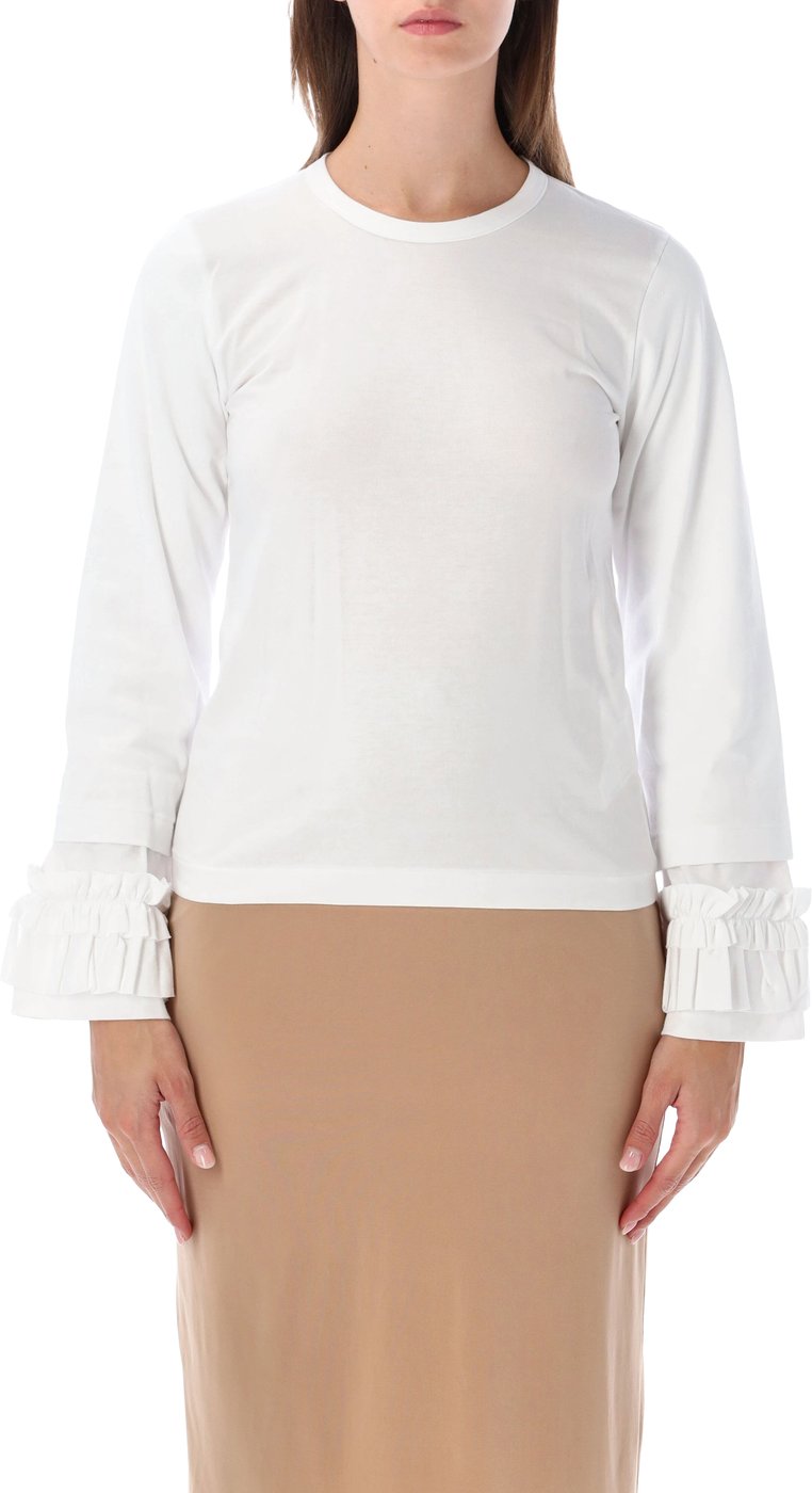 Tshirt Ls Rufle Sleeve Bianco