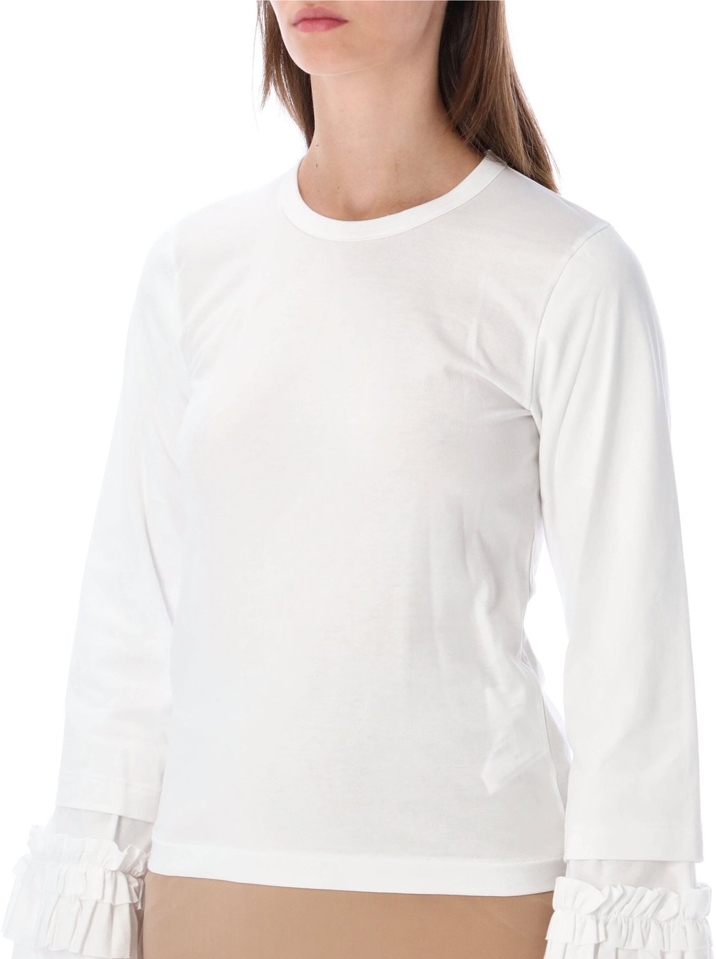 Tshirt Ls Rufle Sleeve Bianco