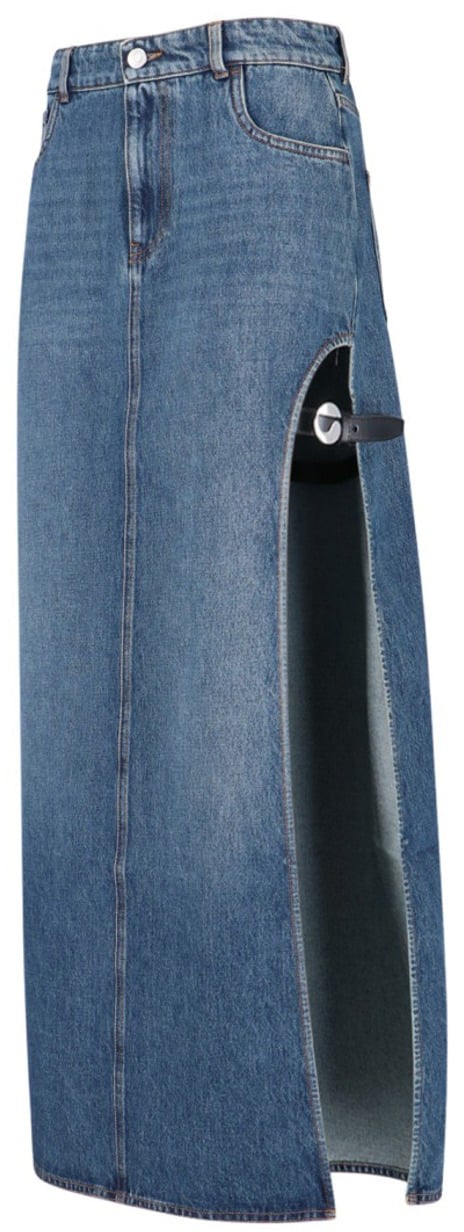 Midi Denim Skirt With Side Slit