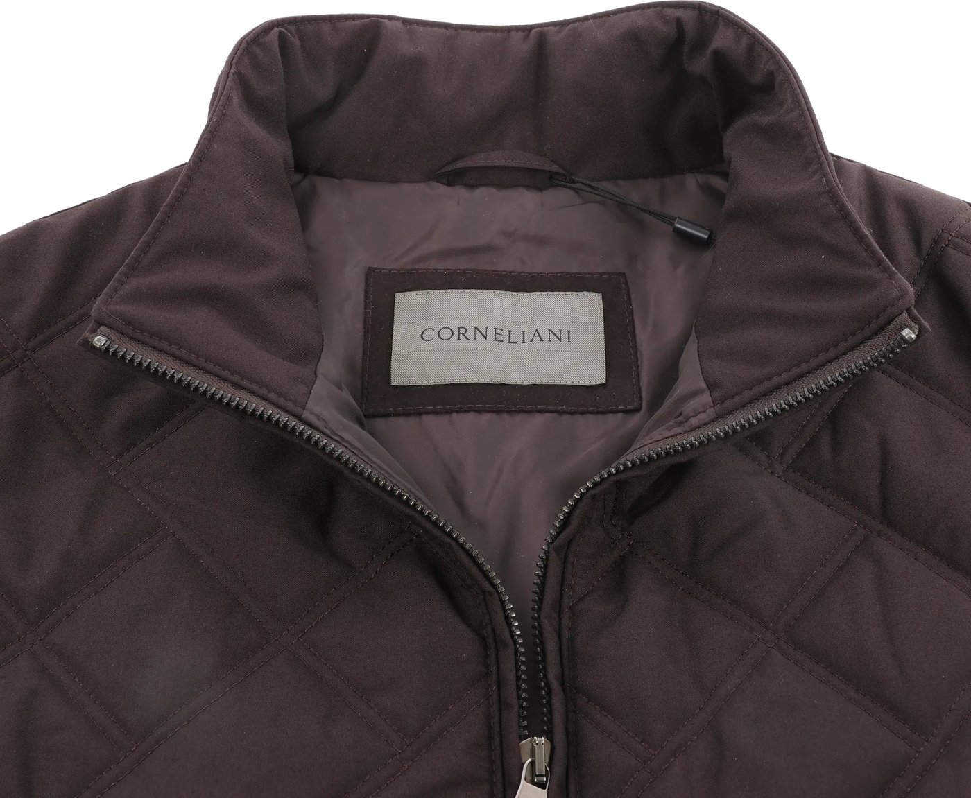 Corneliani Quilted Zip Gilet in Brown, Size 50 IT