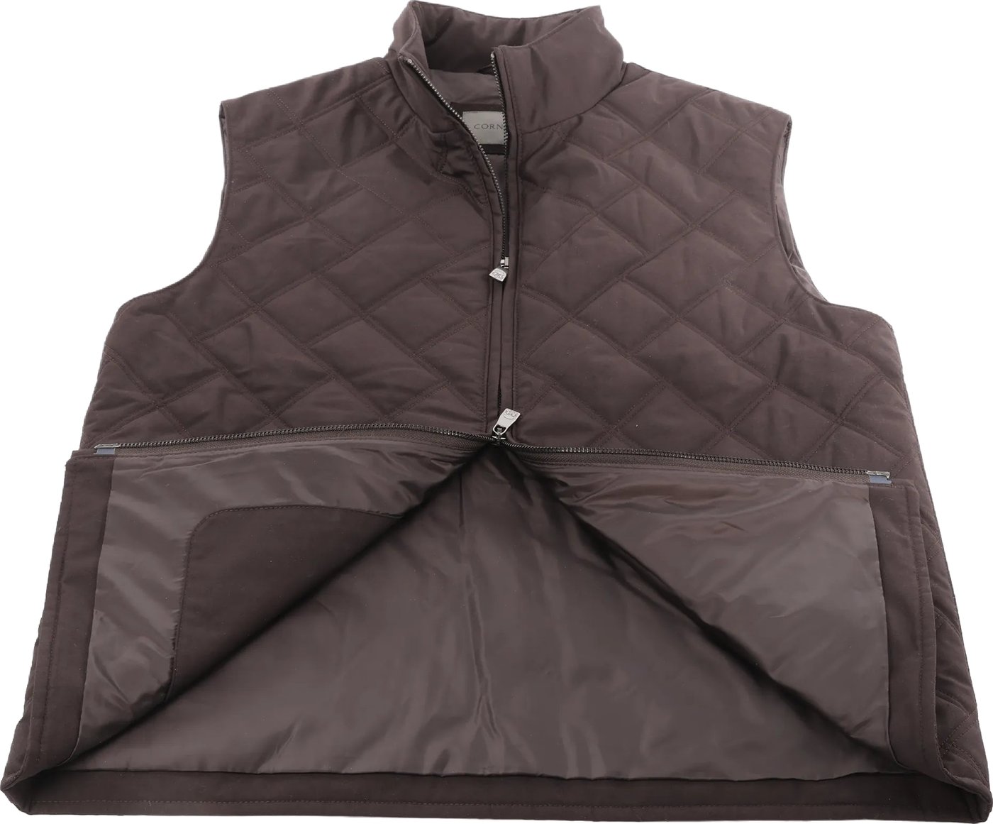 Corneliani Quilted Zip Gilet in Brown, Size 50 IT