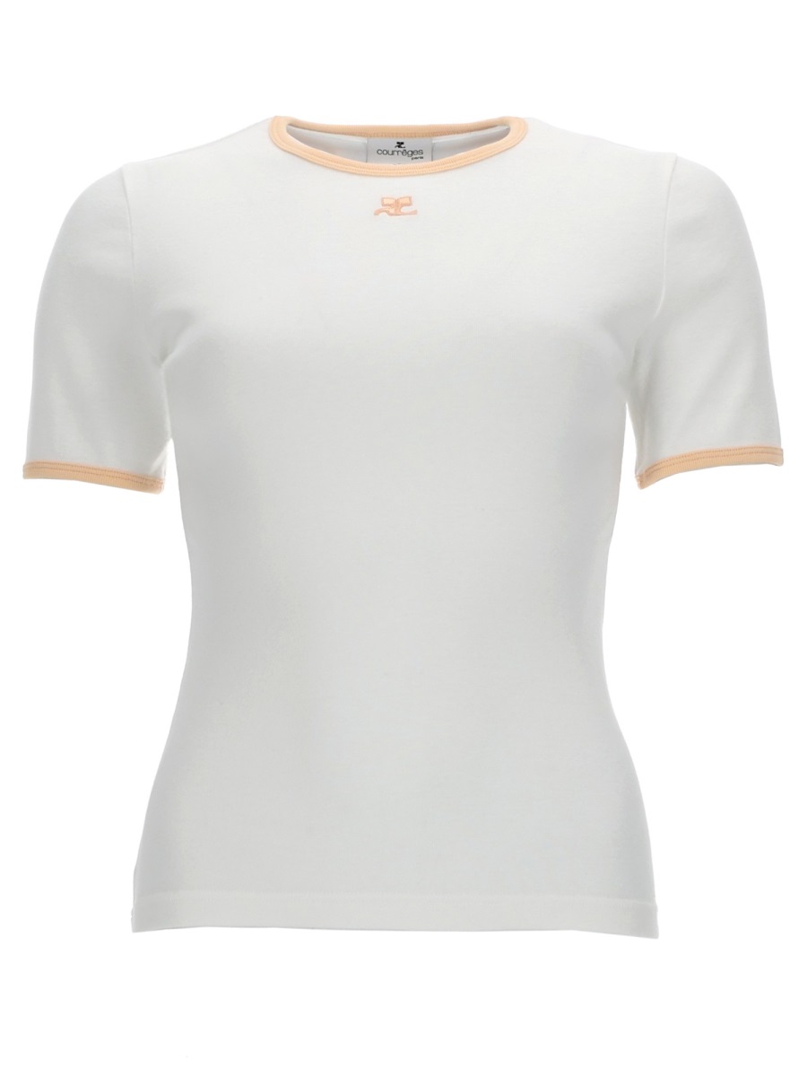 White Peach Trim Logo Fitted T-Shirt